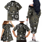 NAIDOC Week 2024 Fire Burning Family Matching Off The Shoulder Long Sleeve Dress and Hawaiian Shirt Aboriginal Dots Black Art