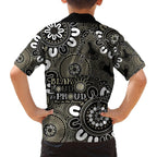 NAIDOC Week 2024 Fire Burning Family Matching Off Shoulder Maxi Dress and Hawaiian Shirt Aboriginal Dots Black Art