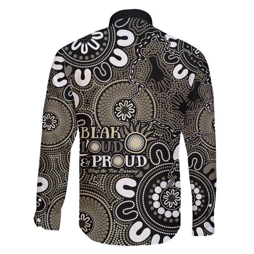 NAIDOC Week 2024 Fire Burning Family Matching Off Shoulder Maxi Dress and Hawaiian Shirt Aboriginal Dots Black Art