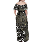 NAIDOC Week 2024 Fire Burning Family Matching Off Shoulder Maxi Dress and Hawaiian Shirt Aboriginal Dots Black Art
