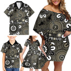 NAIDOC Week 2024 Fire Burning Family Matching Off Shoulder Short Dress and Hawaiian Shirt Aboriginal Dots Black Art