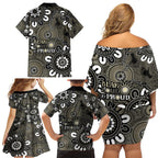 NAIDOC Week 2024 Fire Burning Family Matching Off Shoulder Short Dress and Hawaiian Shirt Aboriginal Dots Black Art
