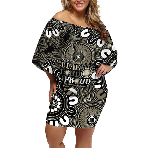 NAIDOC Week 2024 Fire Burning Family Matching Off Shoulder Short Dress and Hawaiian Shirt Aboriginal Dots Black Art