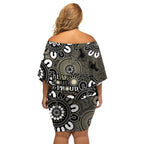 NAIDOC Week 2024 Fire Burning Family Matching Off Shoulder Short Dress and Hawaiian Shirt Aboriginal Dots Black Art