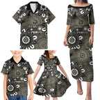 NAIDOC Week 2024 Fire Burning Family Matching Puletasi and Hawaiian Shirt Aboriginal Dots Black Art
