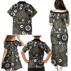 NAIDOC Week 2024 Fire Burning Family Matching Puletasi and Hawaiian Shirt Aboriginal Dots Black Art
