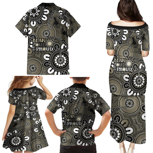NAIDOC Week 2024 Fire Burning Family Matching Puletasi and Hawaiian Shirt Aboriginal Dots Black Art