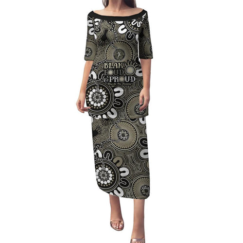NAIDOC Week 2024 Fire Burning Family Matching Puletasi and Hawaiian Shirt Aboriginal Dots Black Art