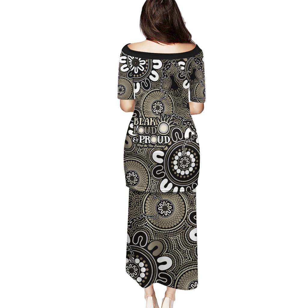 NAIDOC Week 2024 Fire Burning Family Matching Puletasi and Hawaiian Shirt Aboriginal Dots Black Art