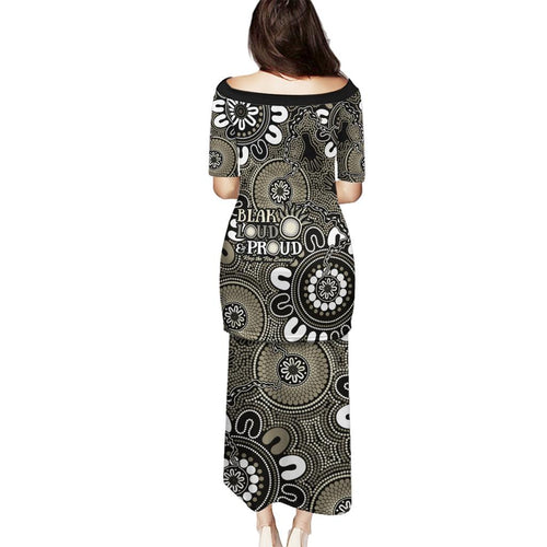 NAIDOC Week 2024 Fire Burning Family Matching Puletasi and Hawaiian Shirt Aboriginal Dots Black Art