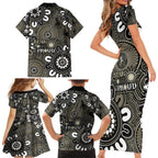 NAIDOC Week 2024 Fire Burning Family Matching Short Sleeve Bodycon Dress and Hawaiian Shirt Aboriginal Dots Black Art
