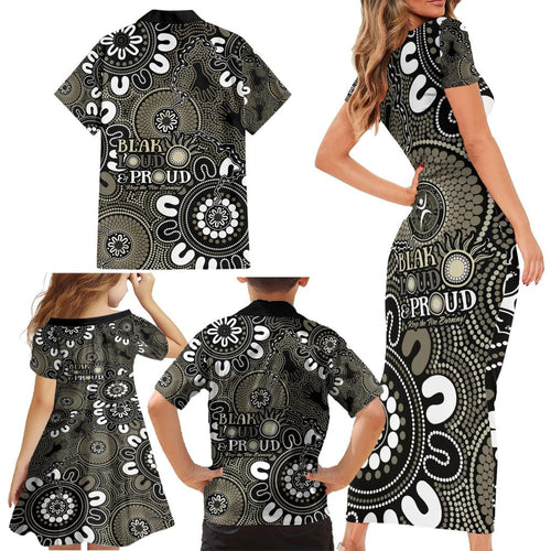 NAIDOC Week 2024 Fire Burning Family Matching Short Sleeve Bodycon Dress and Hawaiian Shirt Aboriginal Dots Black Art