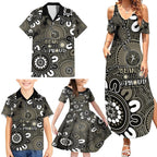 NAIDOC Week 2024 Fire Burning Family Matching Summer Maxi Dress and Hawaiian Shirt Aboriginal Dots Black Art