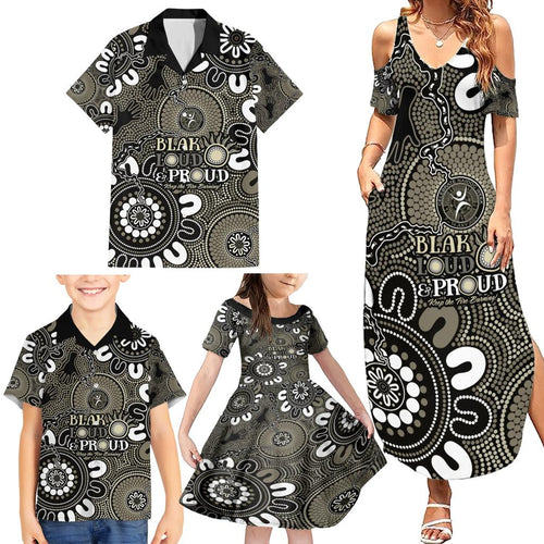 NAIDOC Week 2024 Fire Burning Family Matching Summer Maxi Dress and Hawaiian Shirt Aboriginal Dots Black Art