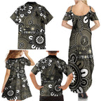NAIDOC Week 2024 Fire Burning Family Matching Summer Maxi Dress and Hawaiian Shirt Aboriginal Dots Black Art