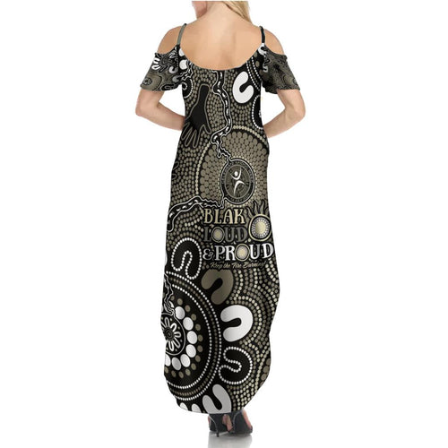 NAIDOC Week 2024 Fire Burning Family Matching Summer Maxi Dress and Hawaiian Shirt Aboriginal Dots Black Art