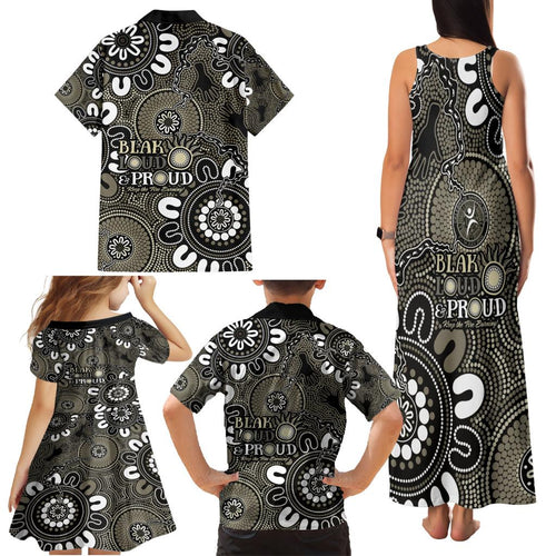 NAIDOC Week 2024 Fire Burning Family Matching Tank Maxi Dress and Hawaiian Shirt Aboriginal Dots Black Art