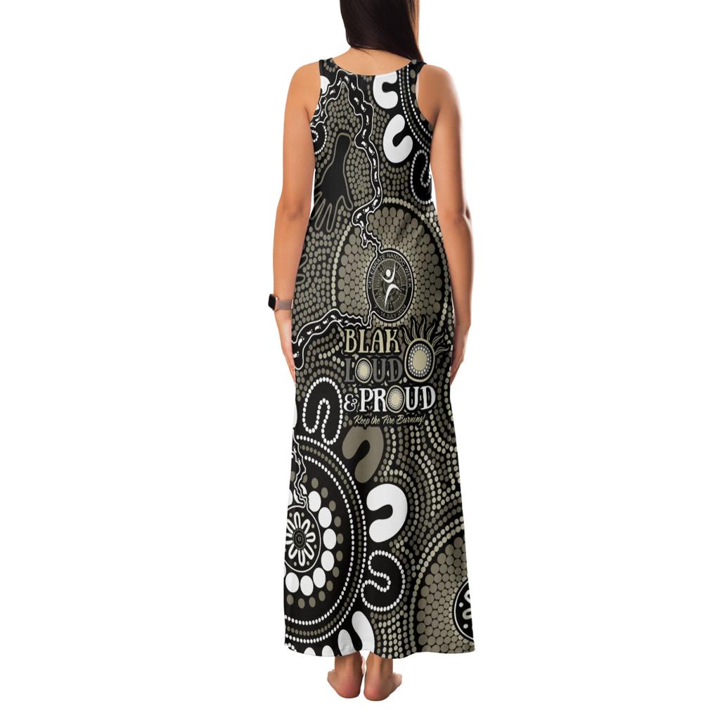 NAIDOC Week 2024 Fire Burning Family Matching Tank Maxi Dress and Hawaiian Shirt Aboriginal Dots Black Art