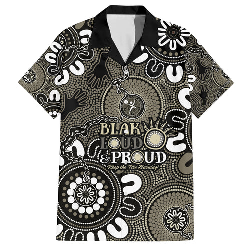 NAIDOC Week 2024 Fire Burning Hawaiian Shirt Aboriginal Dots Black Art