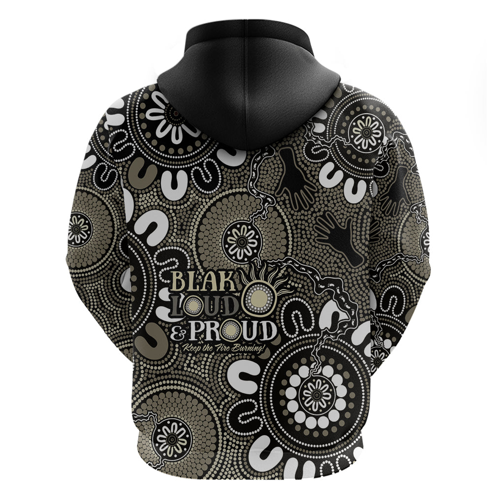 NAIDOC Week 2024 Fire Burning Hoodie Aboriginal Dots Black Art