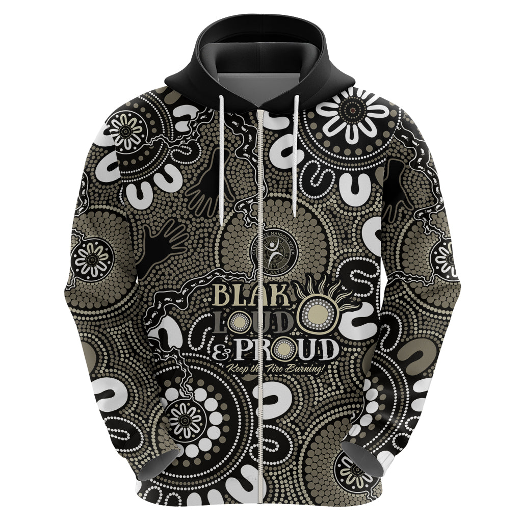 NAIDOC Week 2024 Fire Burning Hoodie Aboriginal Dots Black Art