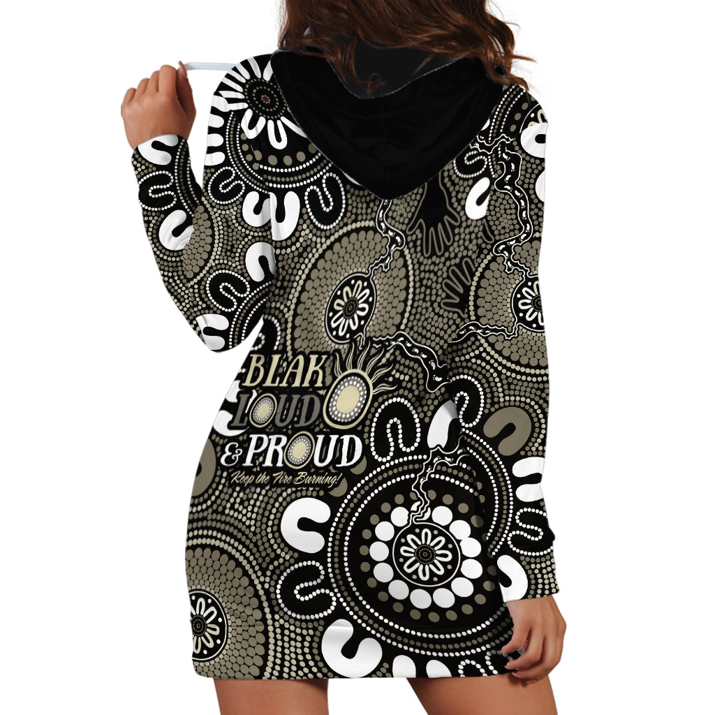 NAIDOC Week 2024 Fire Burning Hoodie Dress Aboriginal Dots Black Art