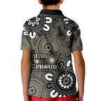 NAIDOC Week 2024 Fire Burning Kid Polo Shirt Aboriginal Dots Black Art