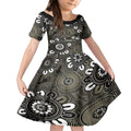 NAIDOC Week 2024 Fire Burning Kid Short Sleeve Dress Aboriginal Dots Black Art