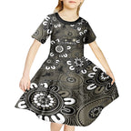 NAIDOC Week 2024 Fire Burning Kid Short Sleeve Dress Aboriginal Dots Black Art