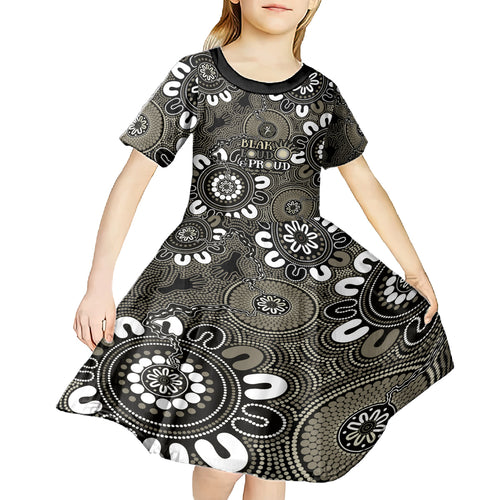 NAIDOC Week 2024 Fire Burning Kid Short Sleeve Dress Aboriginal Dots Black Art