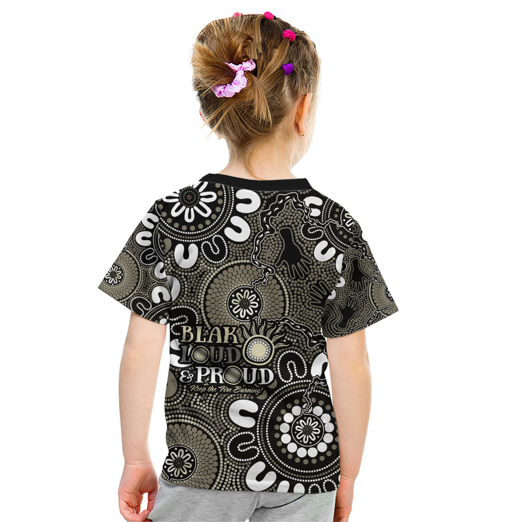 NAIDOC Week 2024 Fire Burning Kid T Shirt Aboriginal Dots Black Art
