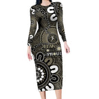 NAIDOC Week 2024 Fire Burning Long Sleeve Bodycon Dress Aboriginal Dots Black Art