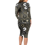 NAIDOC Week 2024 Fire Burning Long Sleeve Bodycon Dress Aboriginal Dots Black Art