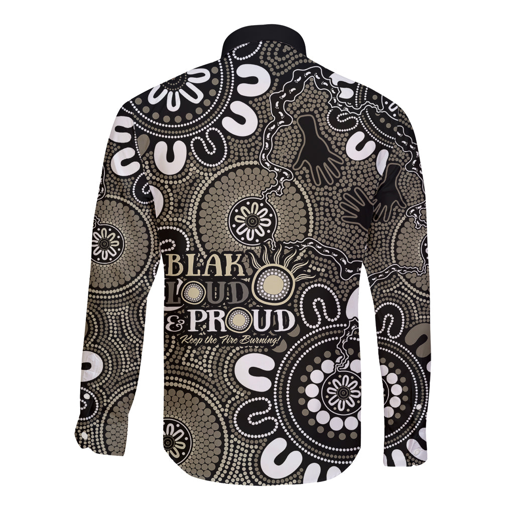 NAIDOC Week 2024 Fire Burning Long Sleeve Button Shirt Aboriginal Dots Black Art