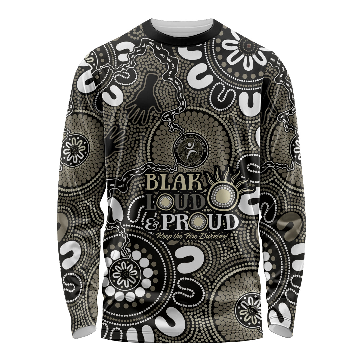 NAIDOC Week 2024 Fire Burning Long Sleeve Shirt Aboriginal Dots Black Art