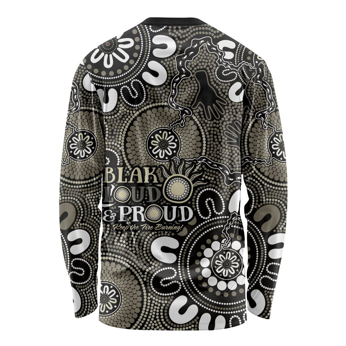 NAIDOC Week 2024 Fire Burning Long Sleeve Shirt Aboriginal Dots Black Art