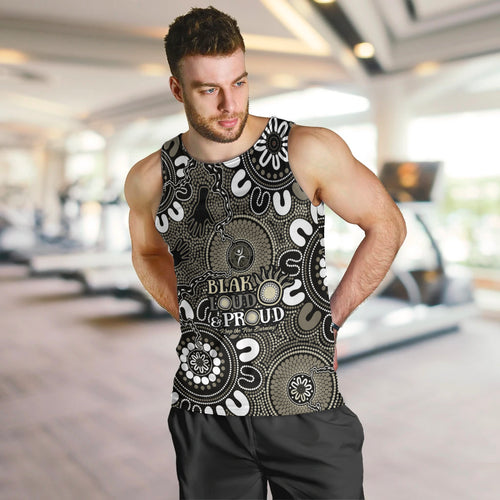 NAIDOC Week 2024 Fire Burning Men Tank Top Aboriginal Dots Black Art