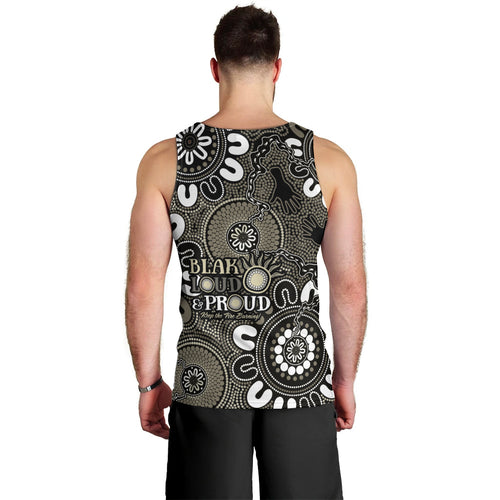 NAIDOC Week 2024 Fire Burning Men Tank Top Aboriginal Dots Black Art