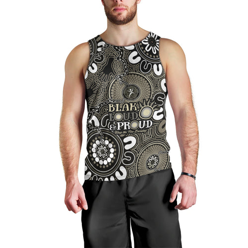 NAIDOC Week 2024 Fire Burning Men Tank Top Aboriginal Dots Black Art