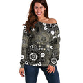 NAIDOC Week 2024 Fire Burning Off Shoulder Sweater Aboriginal Dots Black Art