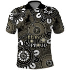 NAIDOC Week 2024 Fire Burning Polo Shirt Aboriginal Dots Black Art