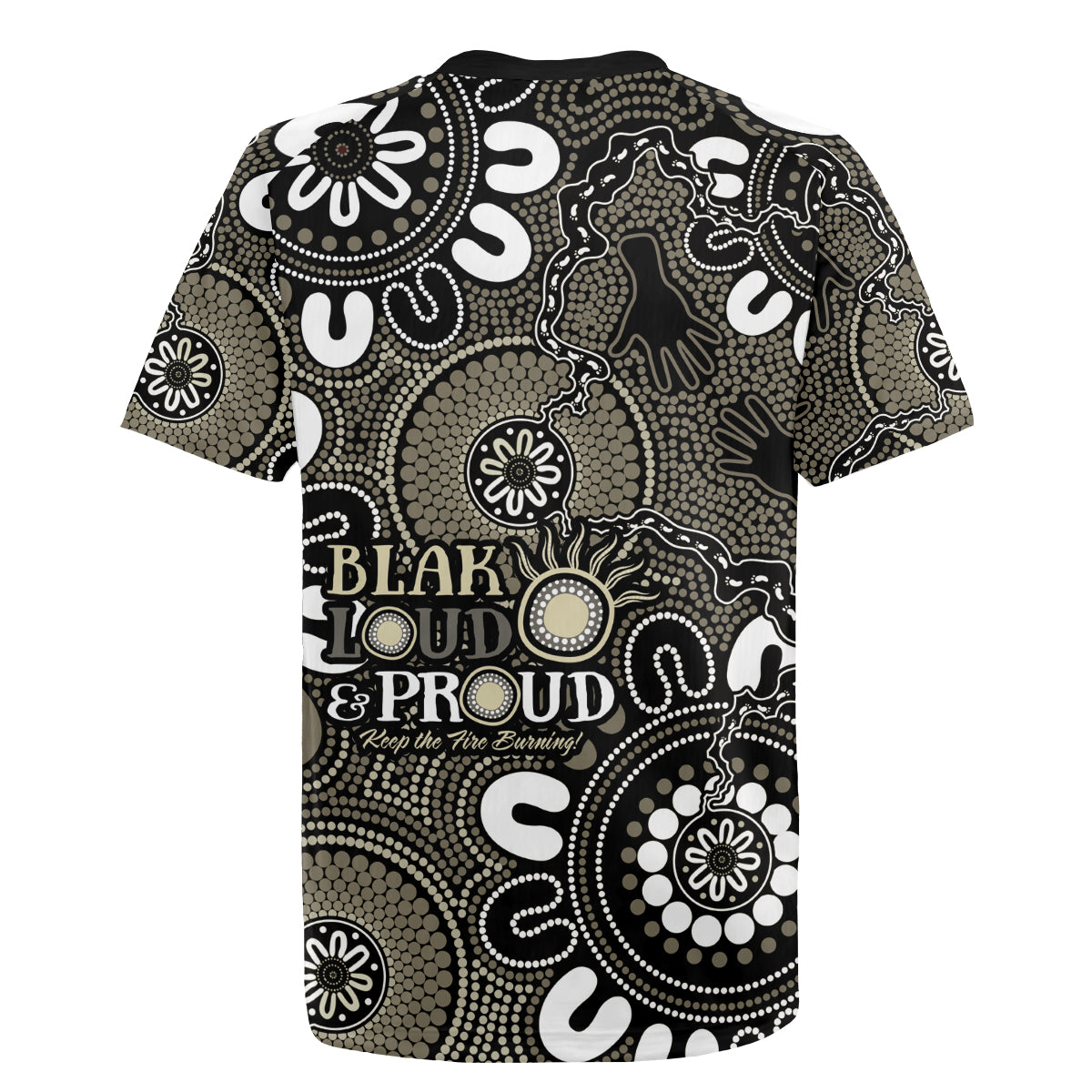 NAIDOC Week 2024 Fire Burning Rugby Jersey Aboriginal Dots Black Art