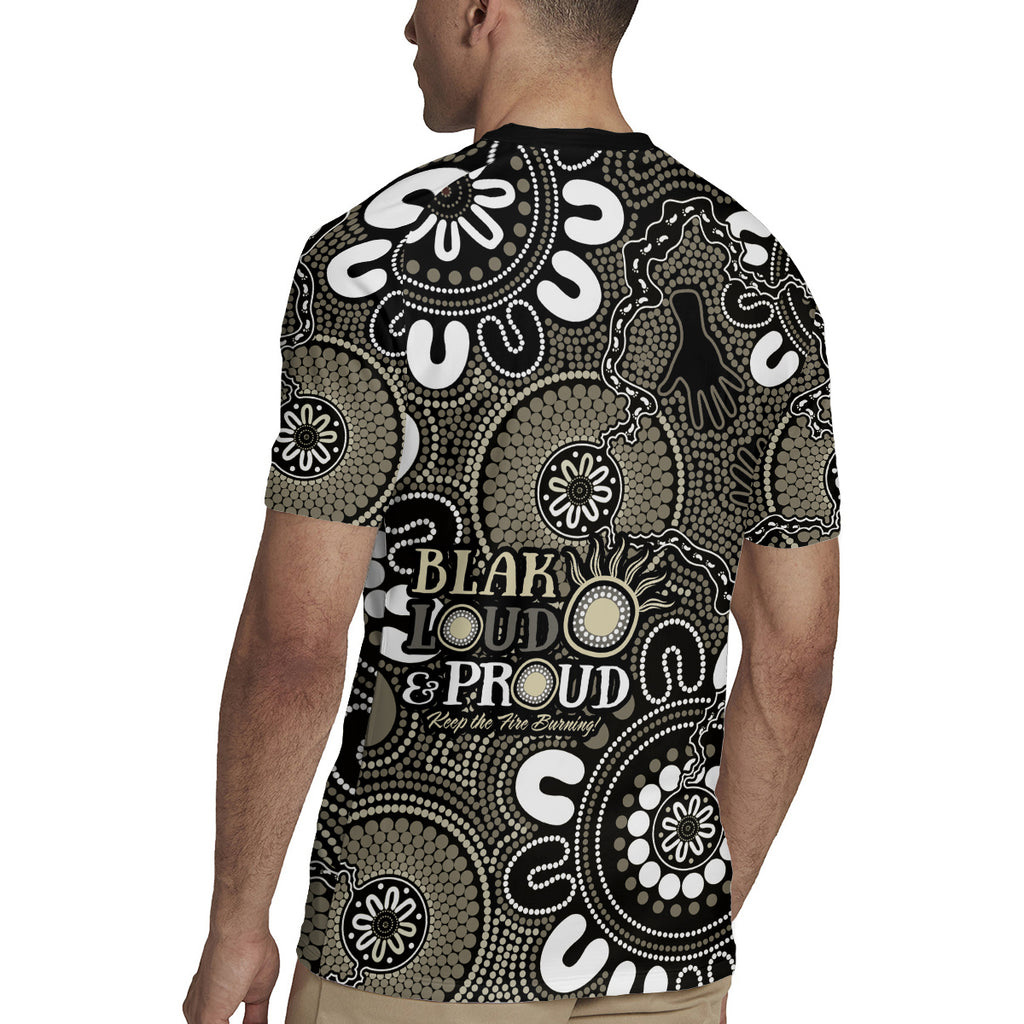 NAIDOC Week 2024 Fire Burning Rugby Jersey Aboriginal Dots Black Art