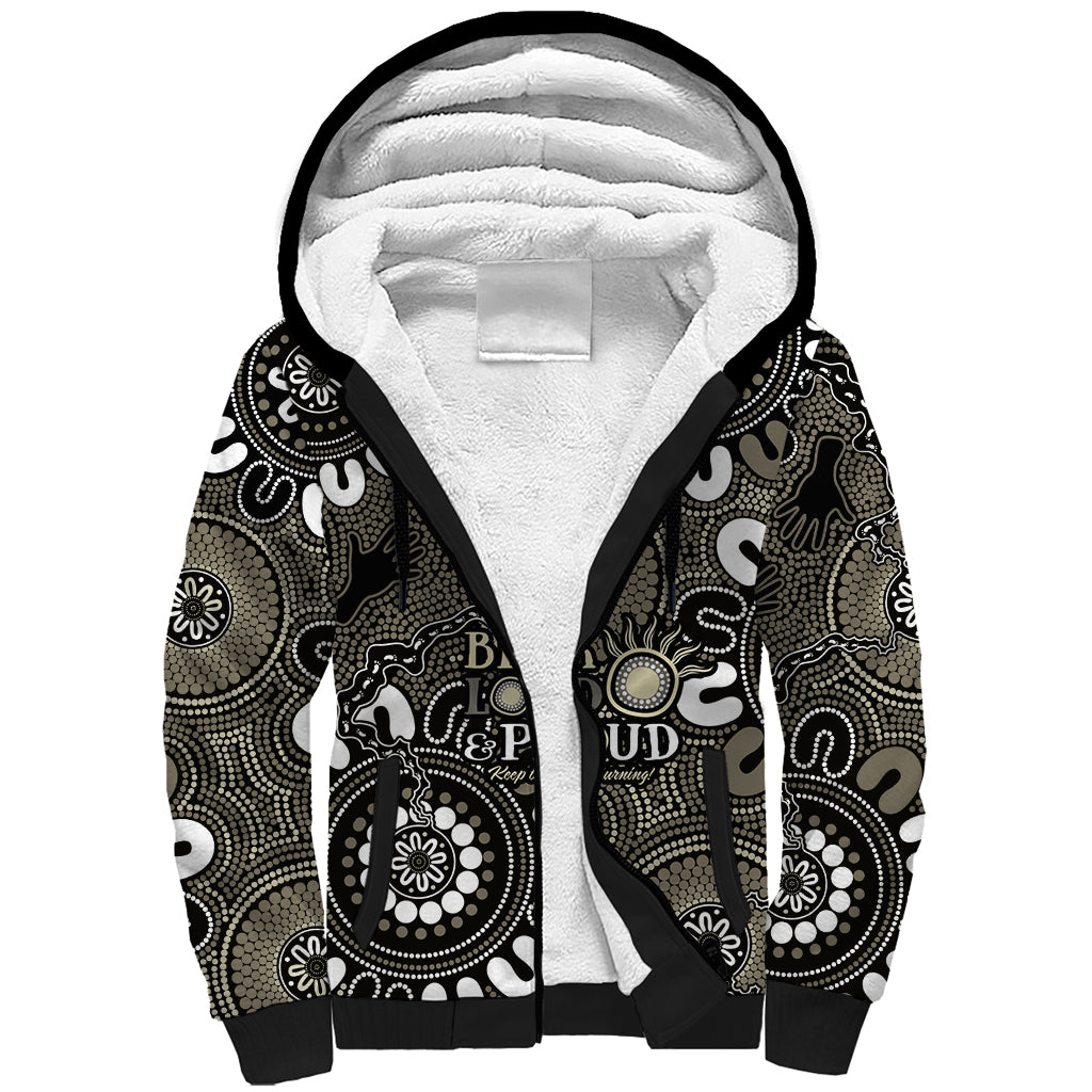 NAIDOC Week 2024 Fire Burning Sherpa Hoodie Aboriginal Dots Black Art