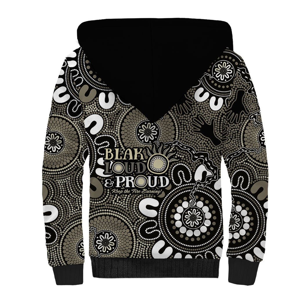 NAIDOC Week 2024 Fire Burning Sherpa Hoodie Aboriginal Dots Black Art