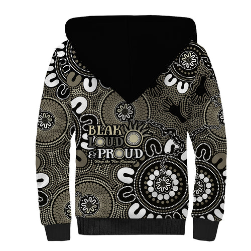 NAIDOC Week 2024 Fire Burning Sherpa Hoodie Aboriginal Dots Black Art