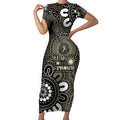 NAIDOC Week 2024 Fire Burning Short Sleeve Bodycon Dress Aboriginal Dots Black Art