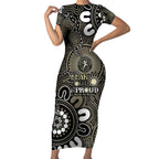 NAIDOC Week 2024 Fire Burning Short Sleeve Bodycon Dress Aboriginal Dots Black Art