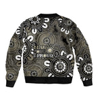 NAIDOC Week 2024 Fire Burning Sleeve Zip Bomber Jacket Aboriginal Dots Black Art