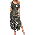 NAIDOC Week 2024 Fire Burning Summer Maxi Dress Aboriginal Dots Black Art